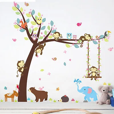 Huge Wall Stickers Monkey Animal Jungle Zoo Tree Nursery Baby Kids Room Decal • $7.45