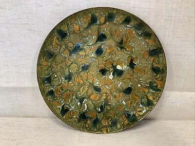 Vintage E'NORE Eleanor Forrestal Copper Enamel 7.75  Plate Paisley Blue & Green • $31.95