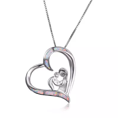 Selfless Mom Love Baby Heart Pendant White Simulated Opal Necklace Women Gift • $0.01