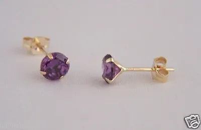 9ct Gold 5mm Amethyst Studs Small Round Earrings Ladies Girls Mums Xmas GIFT BOX • £16.90
