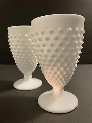 2 Vintage Fenton White Milk Glass Hobnail Iced Tea Water Wine Glass Goblet • $18.95