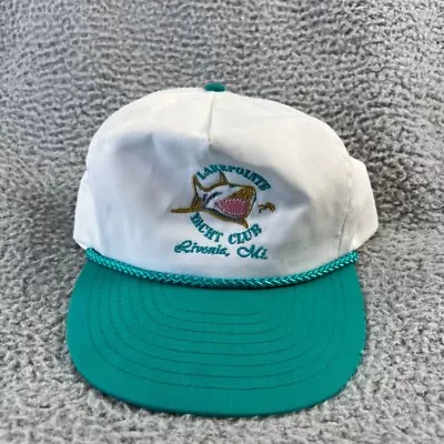 Vintage Lakepointe Yacht Club Snapback Hat White Blue Livonia Michigan Shark 90s • $24.83