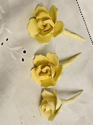 Exquisite Wedgwood Yellow Glazed Rose X 3 Capodimonte Style • £15