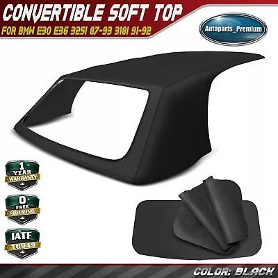 Black Convertible Soft Top With Clear Plastic Window For BMW E30 E36 325i 318i • $215.99