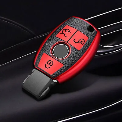 Keyless Remote Entry Key Fob Shell Cover Case TPU Leather Red Fits Mercedes Benz • $8.99