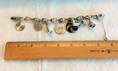 Vintage Sterling Silver 9 Charm Fancy Triple Link Bracelet 48 Gr Sewing Knitting • $49