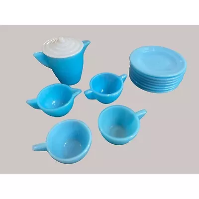 Akro Agate Childs Doll Dishes 13 Pieces Toy Blue Cream Sugar 7 Plates 1 Pitcher • $39.99