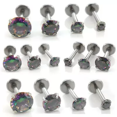 18G Dark Rainbow Flat Back Earrings Stud Triple Helix Nose Ring 1/4  2-5mm Rings • $5.97