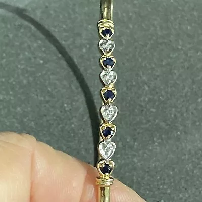 Vintage Estate Jcm Jacmel 10k Gold Bangle Bracelet Heart Sapphire Diamond 3.30 G • $129.99