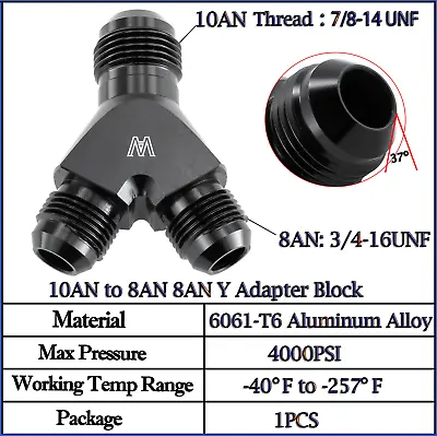 10AN To 8AN Y Block Fitting Junction Coupler 10/8/8 8/8/10 Y 10/8/8 AN • $10.99