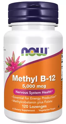 NOW Foods Methyl B-12 With Folic Acid 5000mcg Nervous System Health 120 Lozenges • £29.99