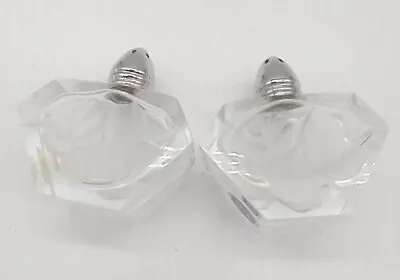 Vintage I W Rice Salt Pepper Shakers Set Hand Cut Glass Frosted Roses • $34.99