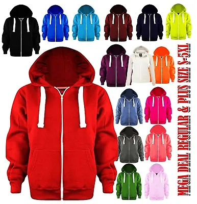 Ladies Plain Zip Up Hoodie Sweatshirt Women Fleece Jacket Hooded Top UK S To 8XL • £11.99