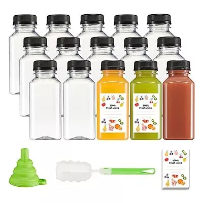 15 Pack 8oz Reusable Plastic Juice Bottles With Caps Clear Juice Containers • $23.99