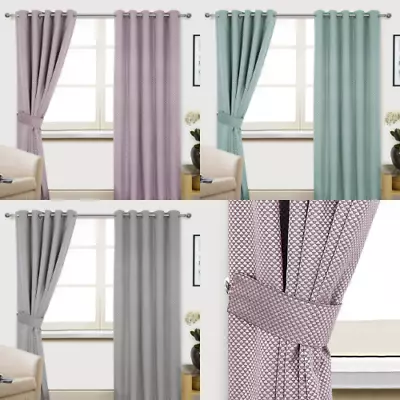 Anya Metallic Geometric Lined Bedroom Curtains Duck Egg 45x54  - NOW £10 • £9