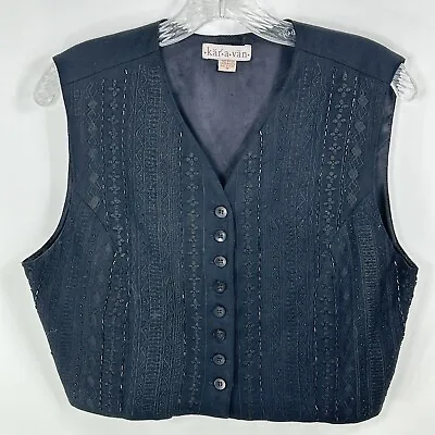 Vintage Karavan Cropped Beaded Vest M Black Beaded Sweater Button Front Women • $19.46