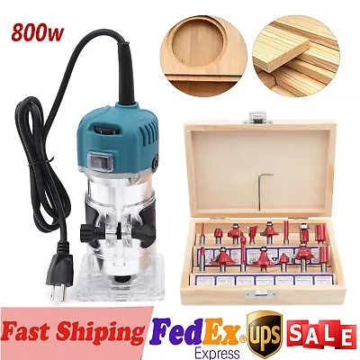 Wood Router Tool Compact Trim Router With 6 Variable Speed 15 Wood Router Bits • $48.92