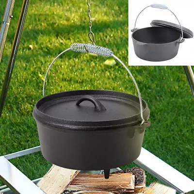 4.5L Cast Iron Stock Pot With Handle & Lid Dutch Oven Stock Pot Camping/Stoves • £26.95