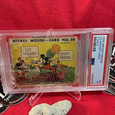 1935 Mickey Mouse Gum Card Type II Lo Mickey High #54 Walt Disney PSA PR 1 • $199.99