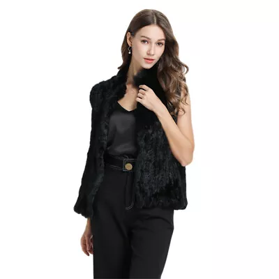 Casual Women Real Fur Vests Dense Weaving Waistcoats Knitted Rabbit Fur Gilets  • $65.99