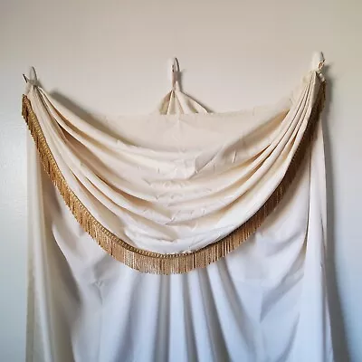 £54.45 • Buy Chris Madden Drapes 2 Panels 2 Waterfall Valances Ivory Brown Fringe 86x54