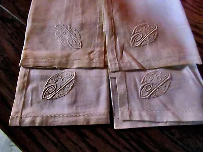 4 Vintage Napkins Lightweight Irish Linen Labels Madeira Whitework Monogram J • $19.95