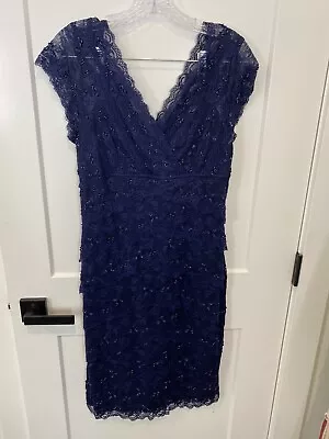  Marina Blue Lace Beaded Dress Women's Size 10 Tiered Bodycon Flapper 20s Prom  • $20