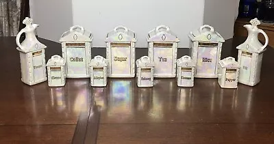 22 Pc  Mepoco German Iridescent Glass Spice Jars. 4 Lg 5 Sm 2 Pour Jars W/ Lids • $79