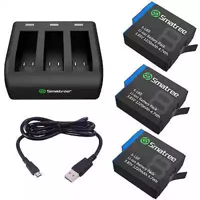 Smatree Battery Kit USB Charger For GoPro HERO 3 3+ 4 5 6 7 8 9 10 11 Go Pro Set • $49.95