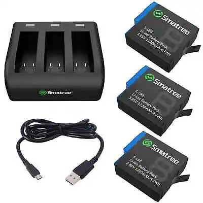 $45.95 • Buy Smatree Battery Kit & USB Charger For GoPro HERO 3 3+ 4 5 6 7 & 8 Go Pro Set