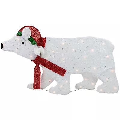 Northlight 19.25  White Lighted 2D Glittered Polar Bear Outdoor Christmas Decor • $56.69