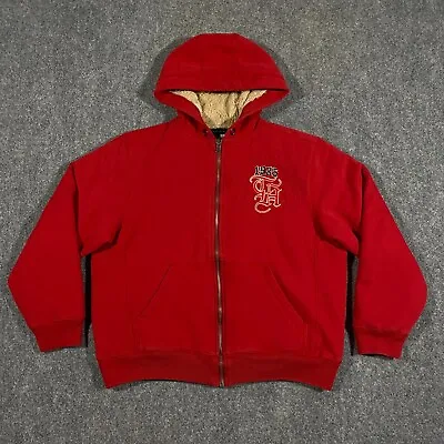 Tommy Hilfiger Faux Fur Lined Heavyweight Hoodie Mens Small Red Full Zip * FADED • $28.99