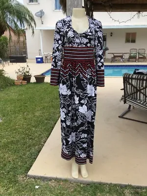 VINTAGE LANVIN MULTI COLOR FLORAL STRIPE PRINT LONGSLEEVE CASUAL MAXI DRESS Sz M • $124.99