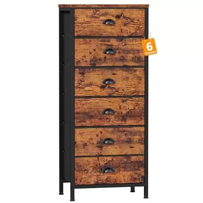 Furnulem Tall Dresser With 6 DrawersVertical End Table And Nightstand Rustic • $70.47