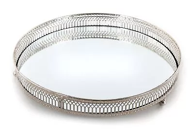 Silver Effect Mirror Tealight Candle Tray Plate 28Cm • £13.99