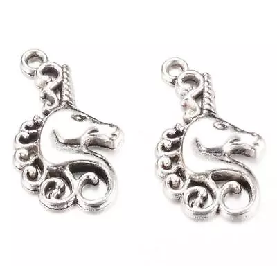 15 X UNICORN CHARMS PENDANTS BRIGHT TIBETAN SILVER 26mm Jewellery Making C46 • £2.79