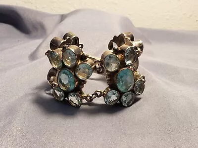 Vintage Sterling Silver Aquamarine Chunky Bracelet • $149.99