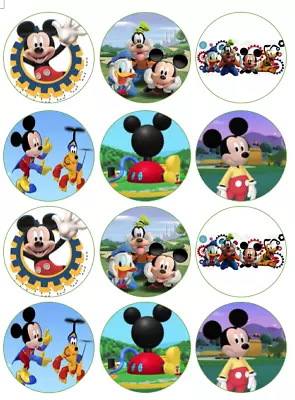 Set Of 12 Mickeys Club House Themed Edible Paper Cupcake Cookie Toppers PRE CUT • $8