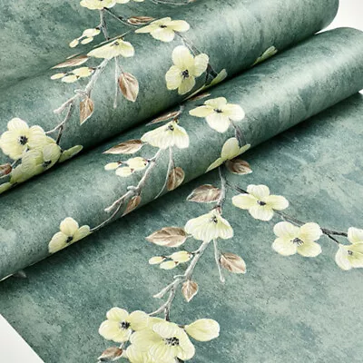 Dark Green Flower Wall Paper Roll Embossed Textured Non-woven Household Ornament • £11.95