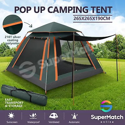 $109.59 • Buy 5 Person Beach Tent Instant Pop Up Camping Shelter Dome Shade Hiking Green
