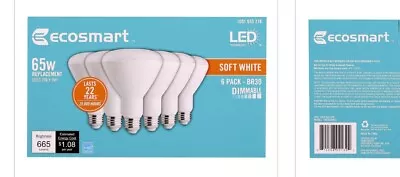 EcoSmart 65-Watt Equivalent BR30 Dimmable Energy Star LED Light Bulb (6-Pack) • $14