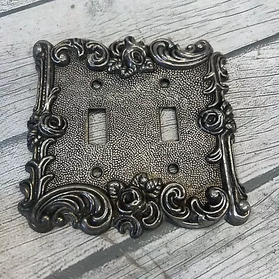 1967 VTG Double Metal Light Switch Outlet Cover Wall Plate Old World Rose #60TT • $24.48