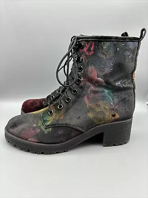 Madden Girl Eloisee Ankle Combat Boots Women’s Size 5.5 Black Velvet Floral • $14.95
