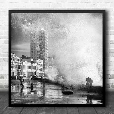 £49.95 • Buy Cuba Havana Malecon Wet Buildings People Square Wall Art Print
