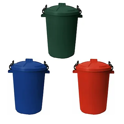 3 X 50L Bin W/ Cliplock Lid Kitchen/Garden Waste Storage UK - DarkGreen+Blue+Red • £31.59