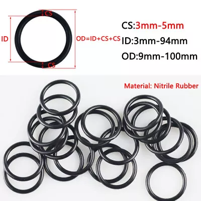 Cross Section 3mm 4mm 5mm O-Ring Nitrile Rubber NBR Oil Sealing ID 3 Mm To 94 Mm • £1.80