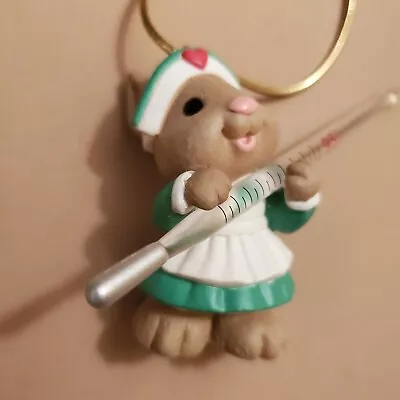 1995 Hallmark  Christmas Fever  Nurse Mouse Thermometer Vintage Ornament • $12