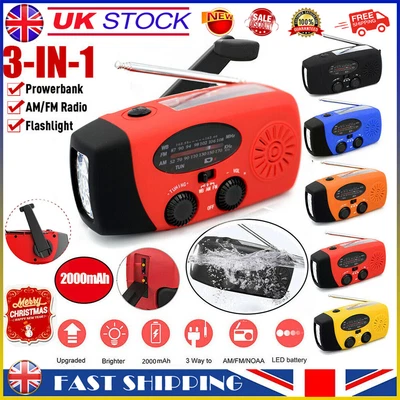 £4.69 • Buy Portable AM FM Hand Crank Solar Wind Up AM FM Radio Dynamo USB Charger Light UK