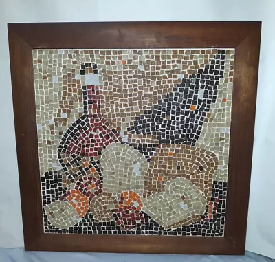 Mid Century Modern Tile Mosaic Abstract Still Life Wine Bottle Signed Dated 1956 • $475