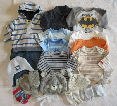 Baby Boy 0-1 Month Clothes Bundle – 21 Items • £11.85